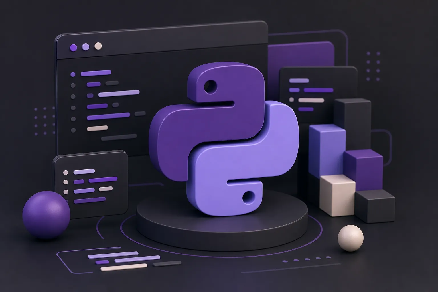 Illustration violette d’un environnement de programmation Python